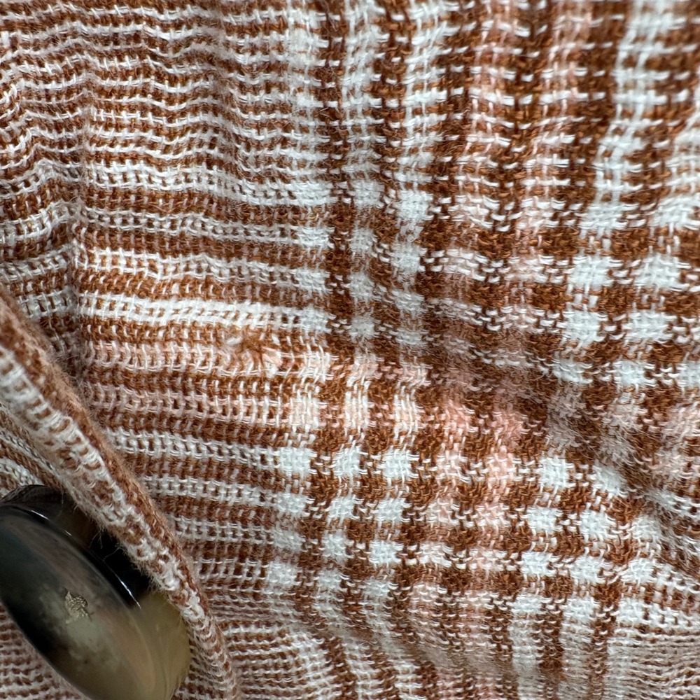 J.Jill Womens Plaid Harper Linen Blend Blazer Terracotta Cream Relaxed Fit Large - Picture 3 of 13